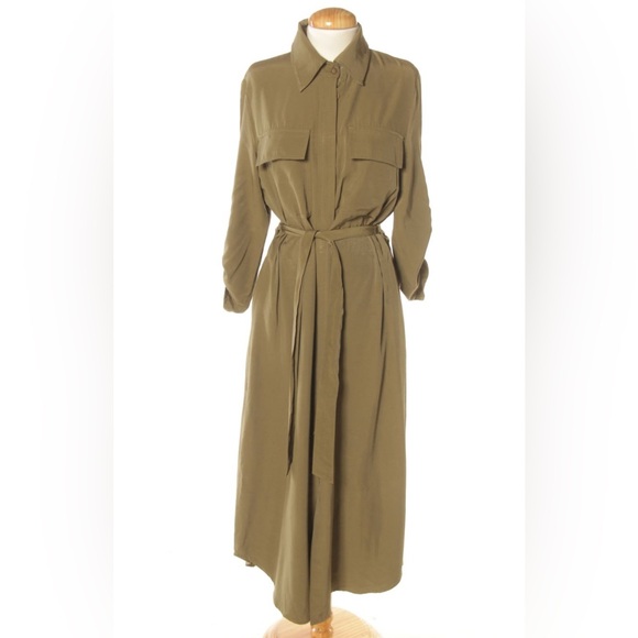Nordstrom Dresses & Skirts - Nordstrom Midi Shirt Dress Long Sleeve Front Button Belted Pockets Green size s